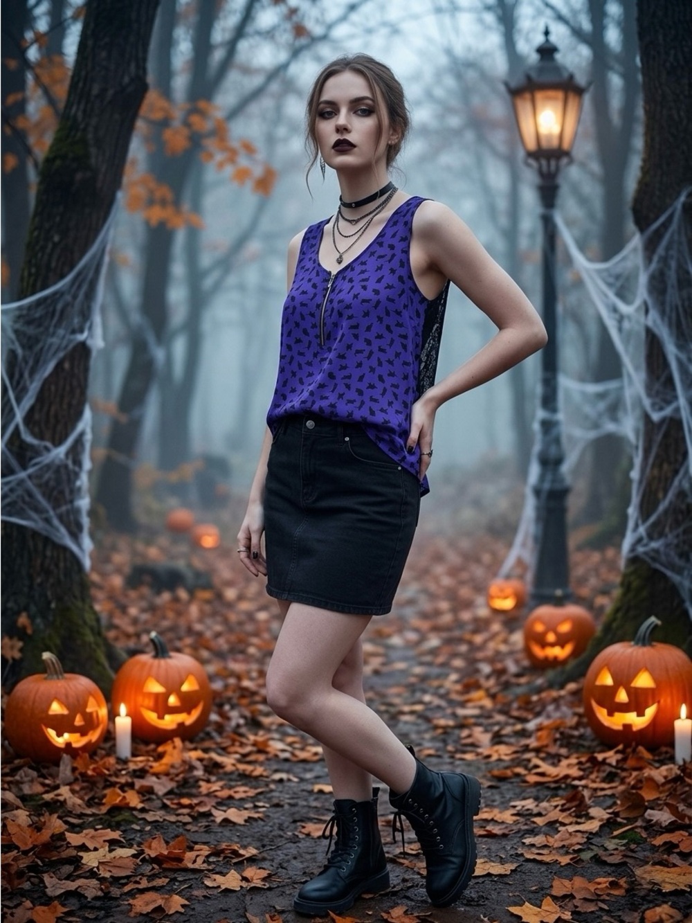 Forever 21 Black Cat Lace Back Tank Top M Spooky Whimsygoth